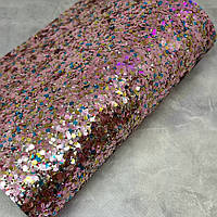 Екошкіра(кожзам) для рукоділля - Великі блискітки, розмір 20*30 см, арт010026, колір-рожевий, Рожевий