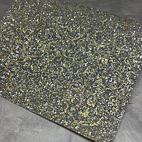 Екошкіра Глітер (кожзам), розмір 19,5*30 см, колір-срібло+вензель золото, Сріблястий