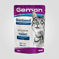 Влажный корм Gemon Cat Wet Sterilized для взрослых стерилизованных котов с тунцом и рыбкой дори, 100 г, пауч