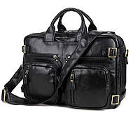 Кожаная мужская сумка-рюкзак чёрная John McDee JD7026A