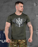 Тактическая футболка пототводящая coolmax с принтом Тризуба олива Армейская футболка кулмакс олива