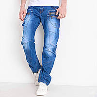 Стильные мужские джинсы котоновые с карманами "карго", синего цвета, Турция, 28-34