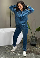 Жіночий велюровий костюм на змійці, стильний однотонний костюм: кофта+штани, фіолетового кольору, 50, фото 4