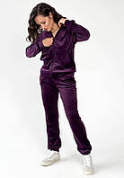 Женский велюровый костюм на змейке, стильный однотонный костюм: кофта+брюки, фиолетового цвета, 54