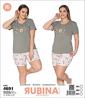 Комплект женский молодёжный батальный футболка+шорты коттон размер 52-56, цвет как на фото