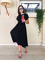 Женское платье миди с короткими рукавами 44, Черный