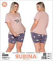 Комплект женский молодёжный батальный футболка+шорты коттон размер 52-56, цвет как на фото