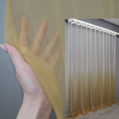 Тюль розтяжка "Омбре" із органзи. Колір білий з золотистим. Код 1393т