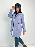 Жіноче кашемірове пальто з дрібним принтом (сіре, синє, беж) 50-52