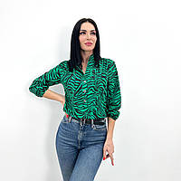 Жіноча блуза з рукавами з зебровим принтом софт-шовк (зелений, білий, капучино) 42-44, 46-48, 50-52
