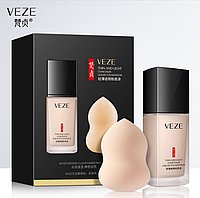 Тональный крем + спонж Veze Thin And Light Concealer Liquid Foundation, тон 01 натуральный/02 темнее, 30мл.