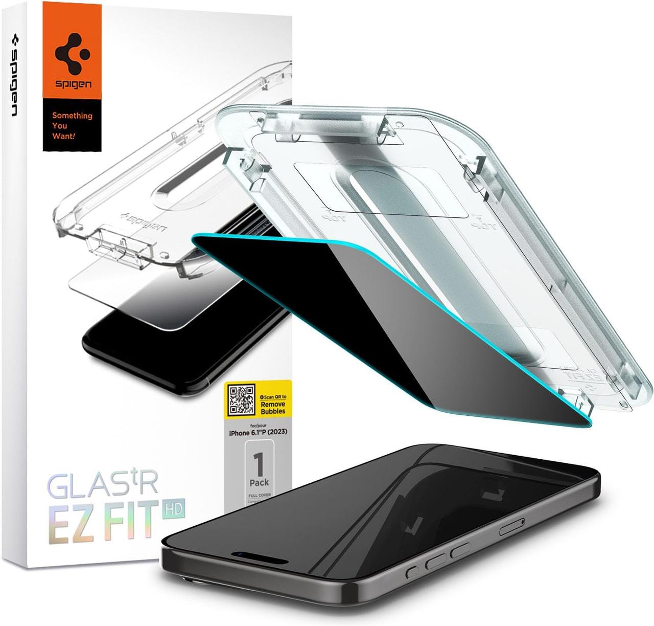 Захисне скло Spigen для iPhone 15 Pro - EZ FIT GLAS.tR Privacy (1 шт), Антишпигун (AGL07120)