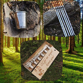 Комплект Тубус + чарки 6 шт. + шампура з металеві 6 шт. Набір для пікніка, відпочинку на природі