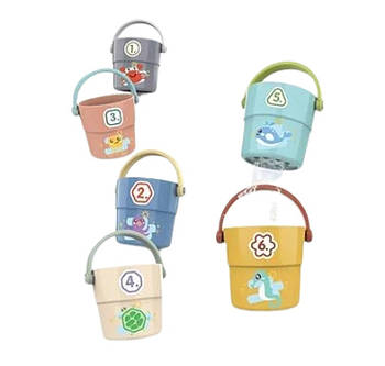 Гра для ванної "Відерці" (6 відер з отворами, мають зображення морського мешканця та цифри) 666-02