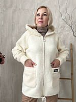 Куртка жіноча демі Альпака Тедді комбінована (рр 50-54) молоко