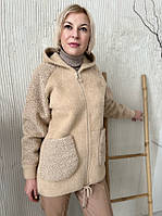 Куртка жіноча демі Альпака Тедді комбінована (рр 50-54) бежевий
