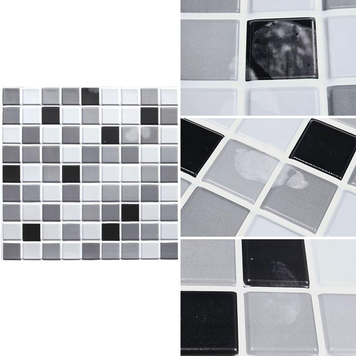 Моющиеся декоративные 3д панели для стен черно-серая мозаика 960*480*4мм Самоклеящиеся ПВХ 3 D панели - фото 2 - id-p2133645649