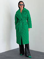 Плащ пальто жіноче стьогане демісезон з англійським коміром на поясі зелений