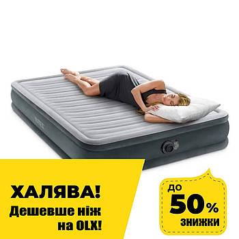 Надувне ліжко двоспальне Intex 67770 Сірий (203-152-33см) з вбудованим електричним насосом