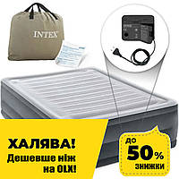 Надувная кровать велюр с встроенным электрическим насосом (203-152-56см) Intex 64418