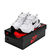 Женские кроссовки Nike M2K Tekno White Black Обувь Найк М2К Текно белые с черным кожаные весна осень