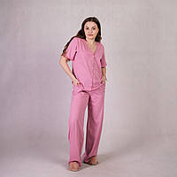 Жіноча літня піжама на кнопках футболка зі штанами "Накат-Серце-Рожевий" 44-52р. ростовка 3 шт