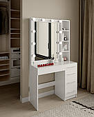 Туалетний столик з поличиками, тумбою та підсвіткою у білому кольорі MS641, три розетки,  ш1000*в1800*г400мм