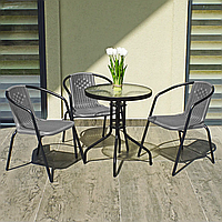Набор садовой мебели с круглым столом и тремя стульями из ротанга 4Points Bari-3 на дачу для сада для кафе Серый