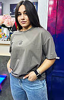 Жіноча футболка оверсайз, модна стильна, футболки жіночі Однотонна жіноча футболка вільного крою бежева