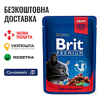 Влажный корм Brit Premium Cat Pouch для кошек, с тушеной говядиной и горошком, 100 г