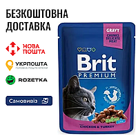 Влажный корм Brit Premium Cat Pouch для кошек, с курицей и индейкой, 100 г