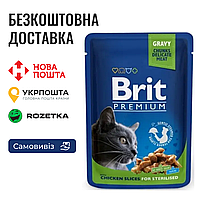 Влажный корм Brit Premium Cat Pouch для стерилизованных кошек, с курицей, 100 г