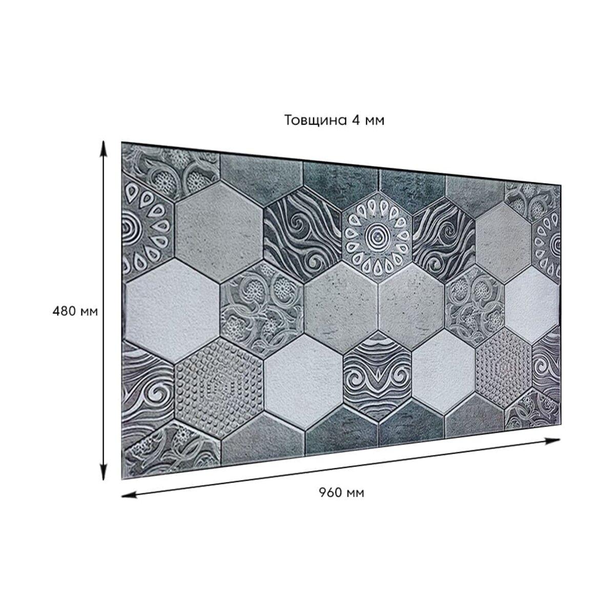 Моющиеся декоративные 3д панели для стен плитка серая 960*480*4мм Самоклеящиеся ПВХ 3 D панели - фото 3 - id-p2133629650
