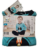 Дитяча піжама для хлопчика велюрова Pocopiano, блакитна з ракетою, розмір 98