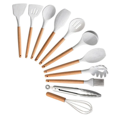 Силіконовий кухонний набір із підставкою на 12 предметів Kitchen Set, сірий, фото 4