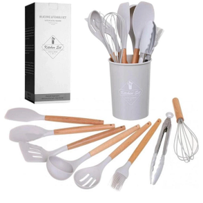 Силіконовий кухонний набір із підставкою на 12 предметів Kitchen Set, сірий, фото 1