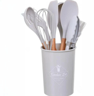 Силіконовий кухонний набір із підставкою на 12 предметів Kitchen Set, сірий, фото 3