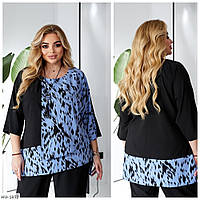 Блуза женская красивая стильная легкая классическая комбинированная эффектная с принтом большие размеры 54-72