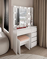Туалетний столик з поличками, тумбою та підсвіткою у білому кольорі MS640, ш900*в1600*г400мм