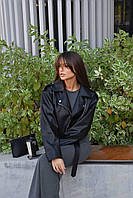 Короткая куртка косуха кожаная с ремешком (р. S-L) 66011031Q Черный