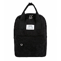 Стильный и практичный вельветовый сумка-рюкзак для девушек. Черный