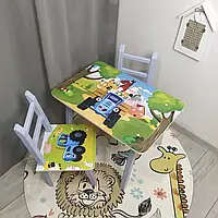 Детский столик и 2 стульчика для рисования столик для игор столик для занятий "Синий трактор" для мальчика