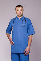 Медичний чоловічий костюм для лікаря на ґудзиках з коміром, бавовна, синій 44-46