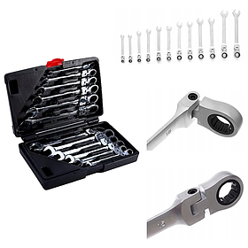 Рожково - накидні ключі з тріскачкою на кардані Silver 12 шт ! 8-19 мм - Польща