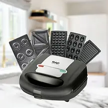 Мультимейкер гриль притискний, Вафельниця орешниця пончики 5 в 1 RAF R- 2690, Гриль-вафельниця-бутербродниця, фото 3