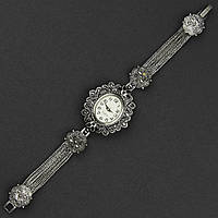 Женские часы винтажные овальные кварцевые бижутерный сплав металл серебристые с кристаллами длина 19 см