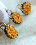 Срібний комплект сережки кільце янтарний, фото 5