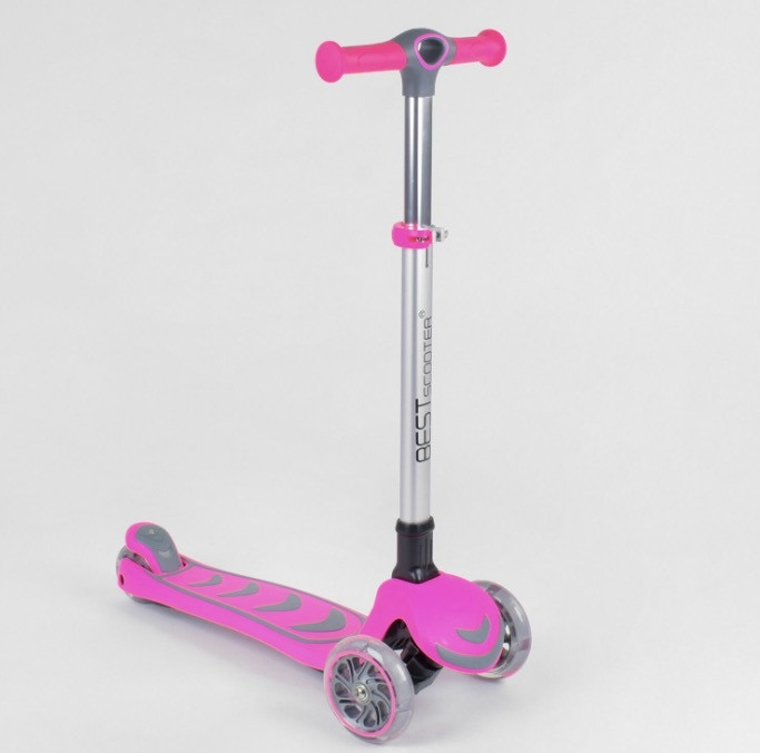 Дитячий складаний самокат для дівчинки Best Scooter 57795 Рожевий Триколісний самокат з підсвічуванням та гальмом