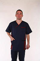 Мужской медицинский костюм без замка темно-синий с вставкой 44-60