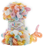 Нитки пряжа для в'язання велюрова плюшева петлями PUFFY COLOR Паффи Колор № 6521